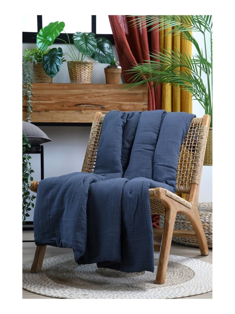 Plaid ou Edredon en gaze de coton Colors Bleu marine - Kiabi