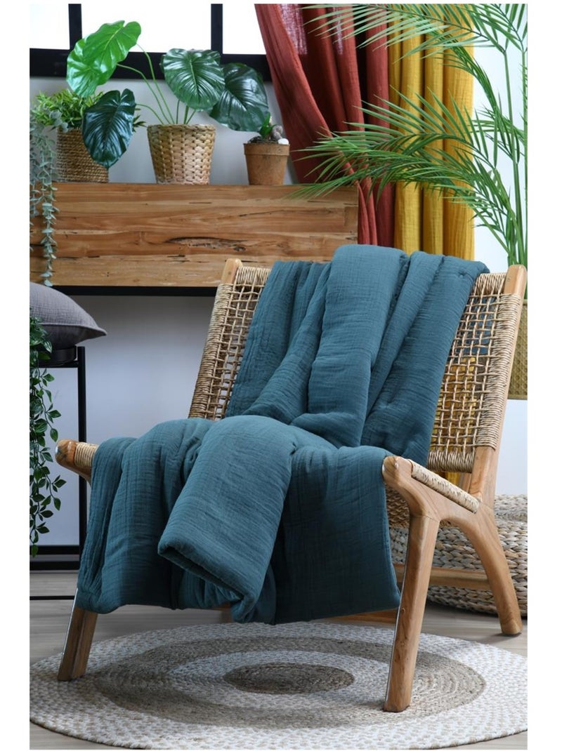 Plaid ou Edredon en gaze de coton Colors Bleu pétrole - Kiabi
