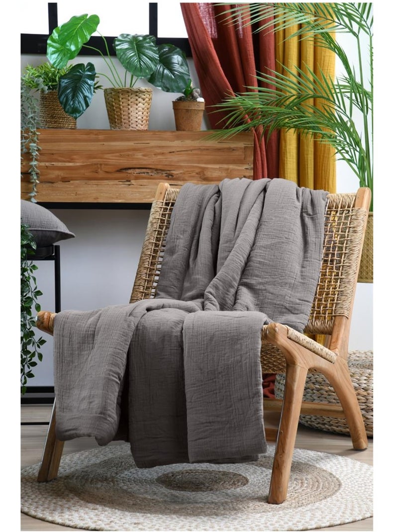 Plaid ou Edredon en gaze de coton Colors Taupe - Kiabi