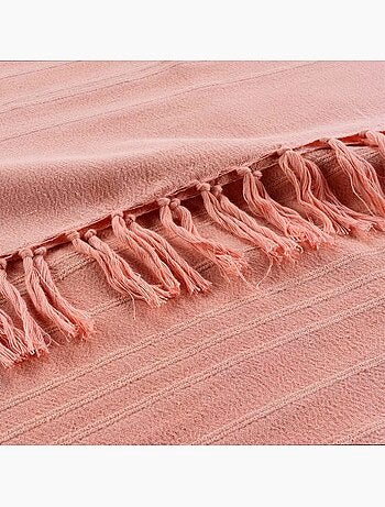 Plaid ou jete de canape coton 180 x 220 cm Lilie peche