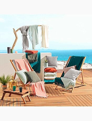 Plaid ou jete de canape coton 180 x 220 cm Lilie peche