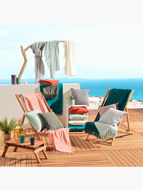 Plaid ou jete de canape coton 180 x 220 cm Lilie peche - Kiabi Plaid ou jete de canape coton 180 x 220 cm Lilie peche - Kiabi