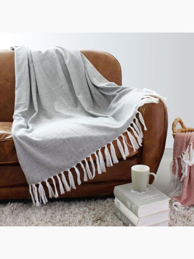 Plaid ou jeté de canapé jacquard Doby Gris clair - Kiabi