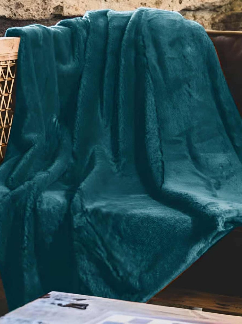 Plaid paon toucher velours Bleu - Kiabi