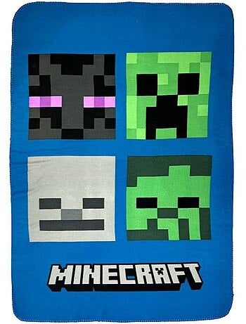 Plaid polaire - minecraft - 100 x 150 cm - vert - enfant - facile à entretenir