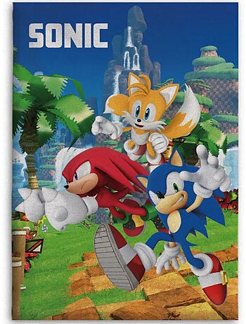 Plaid polaire - sonic the hedgehog - 100 x 140 cm - design tails et knuckles - lavable - bleu