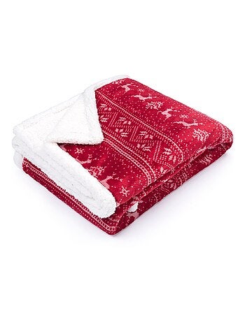 Plaid polaire cocooning rouge 130x170 Cerf - Terre de Nuit