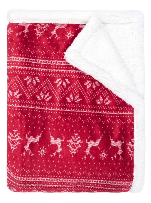 Plaid polaire cocooning rouge 130x170 Cerf  - Terre de Nuit - Kiabi