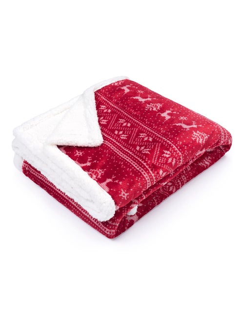 Plaid polaire cocooning rouge 130x170 Cerf  - Terre de Nuit - Kiabi