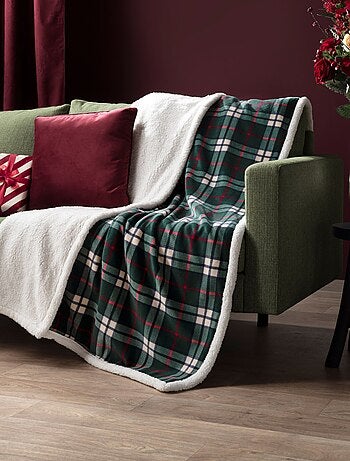 Plaid polaire cocooning vert 130x170 Carreaux - Terre de Nuit