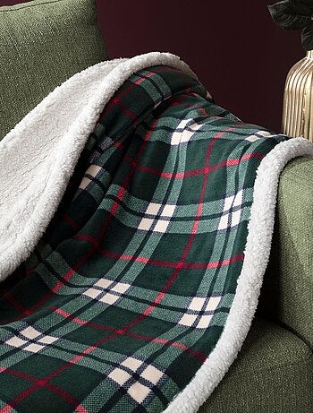 Plaid polaire cocooning vert 130x170 Carreaux - Terre de Nuit
