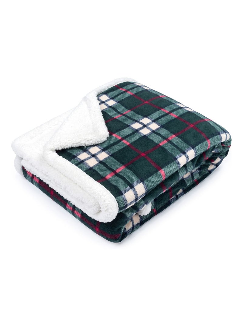 Plaid polaire cocooning vert 130x170 Carreaux  - Terre de Nuit Vert - Kiabi