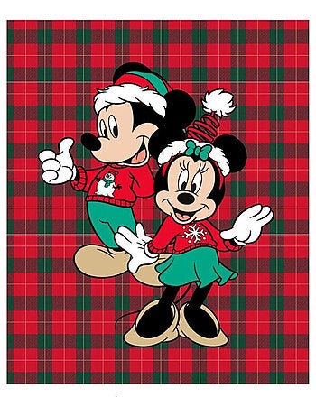 Plaid Polaire Disney Mickey et Minnie - Noël - Rouge et Vert 160x130cm