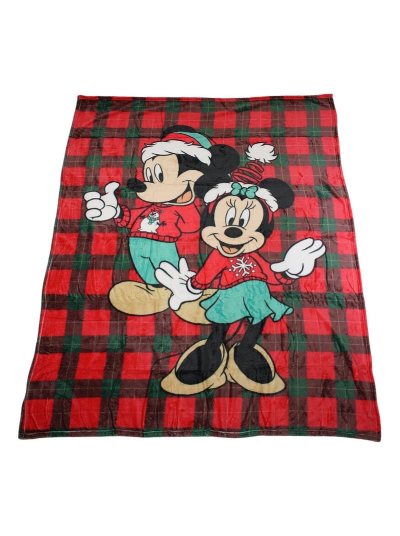 Plaid Polaire Disney Mickey et Minnie - Noël - Rouge et Vert 160x130cm Vert - Kiabi
