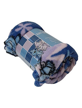 Plaid Polaire en flanelle Disney Lilo et Stitch - Stitch - Bleu, Rose et Violet - 150x110 cm