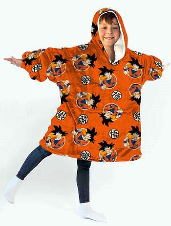 Plaid Polaire Enfant Dragon Ball à Manches et Capuche Taille Unique 7 à 14 ans, GOKU