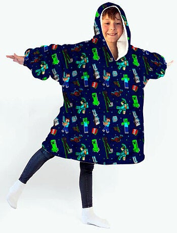 Plaid Polaire Enfant Minecraft à Manches et Capuche Taille Unique 7 à 14 ans, CREEPERS
