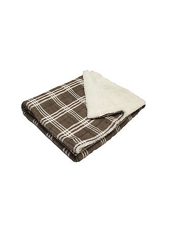 Plaid polaire imprimé et sherpa TANIA taupe 120x160 cm