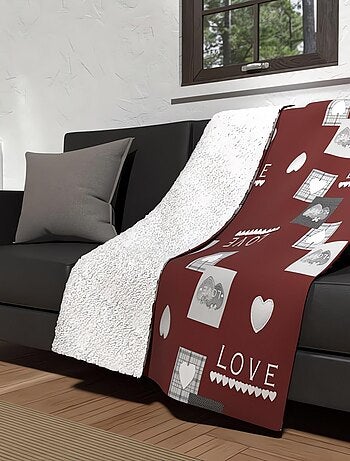 Plaid polaire microfibre doublé sherpa 120X160 cm LOVE rouge, par Soleil d'ocre