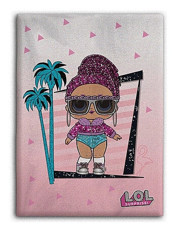 Plaid polaire poupées lol sur fond dégradé rose 100 x 140cm