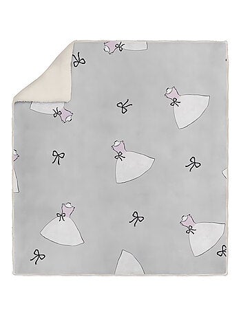 Plaid polaire sherpa microfibre imprimé 110x170 cm ANAIS gris, par Soleil d'ocre