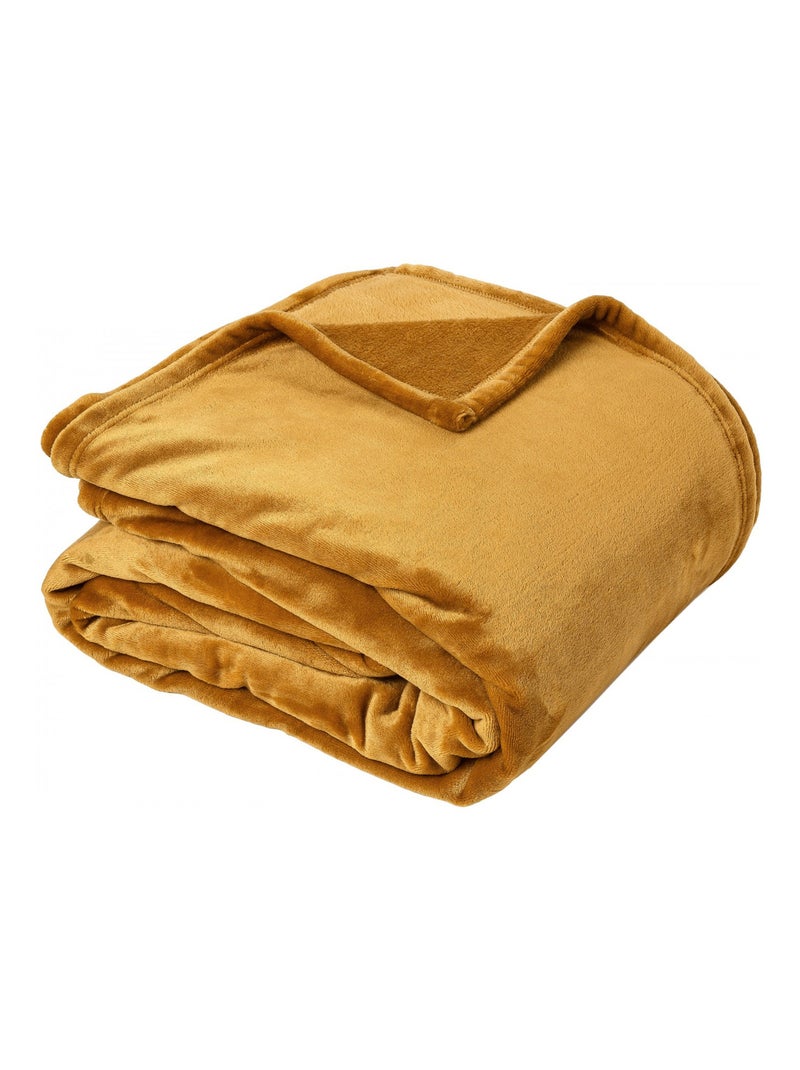 Plaid polaire VELVET polyester Jaune moutarde - Kiabi