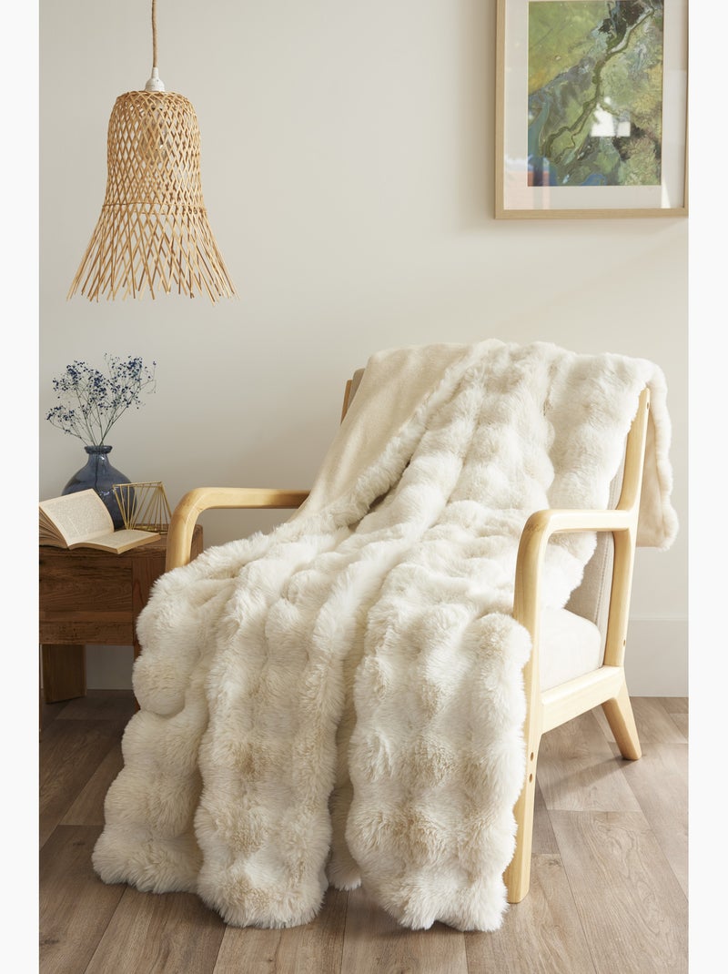 Plaid polyester fausse fourrure astra Ivoire - Kiabi