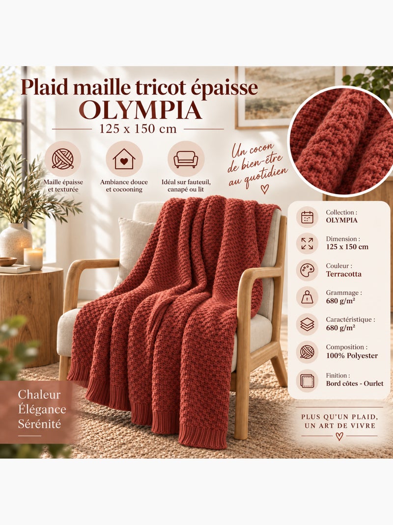 Plaid polyester tricot uni olympia Terracotta - Kiabi
