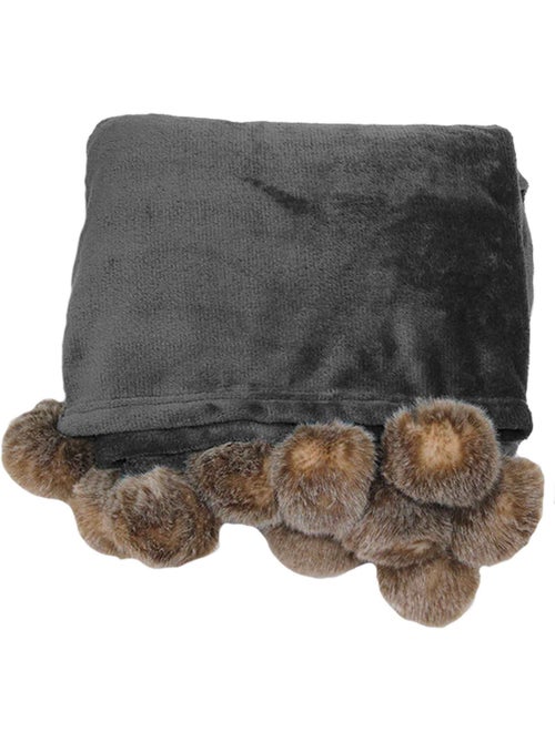 Plaid pompons 125x150cm Snowy gris - Kiabi
