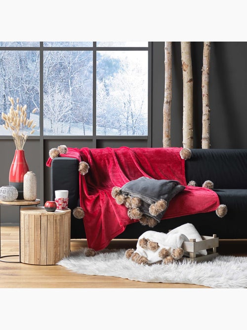 Plaid pompons 125x150cm Snowy naturel - Kiabi