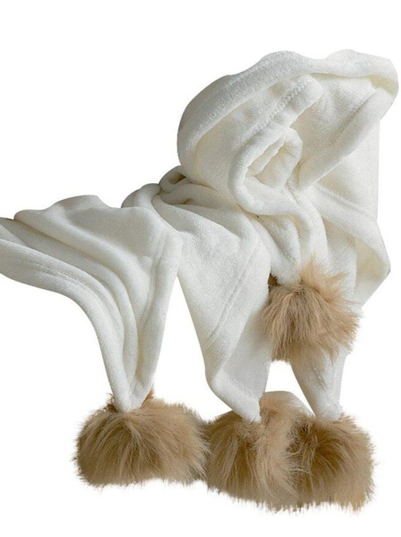 Plaid pompons Brushy ultra-doux 120x150 cm naturel Blanc - Kiabi
