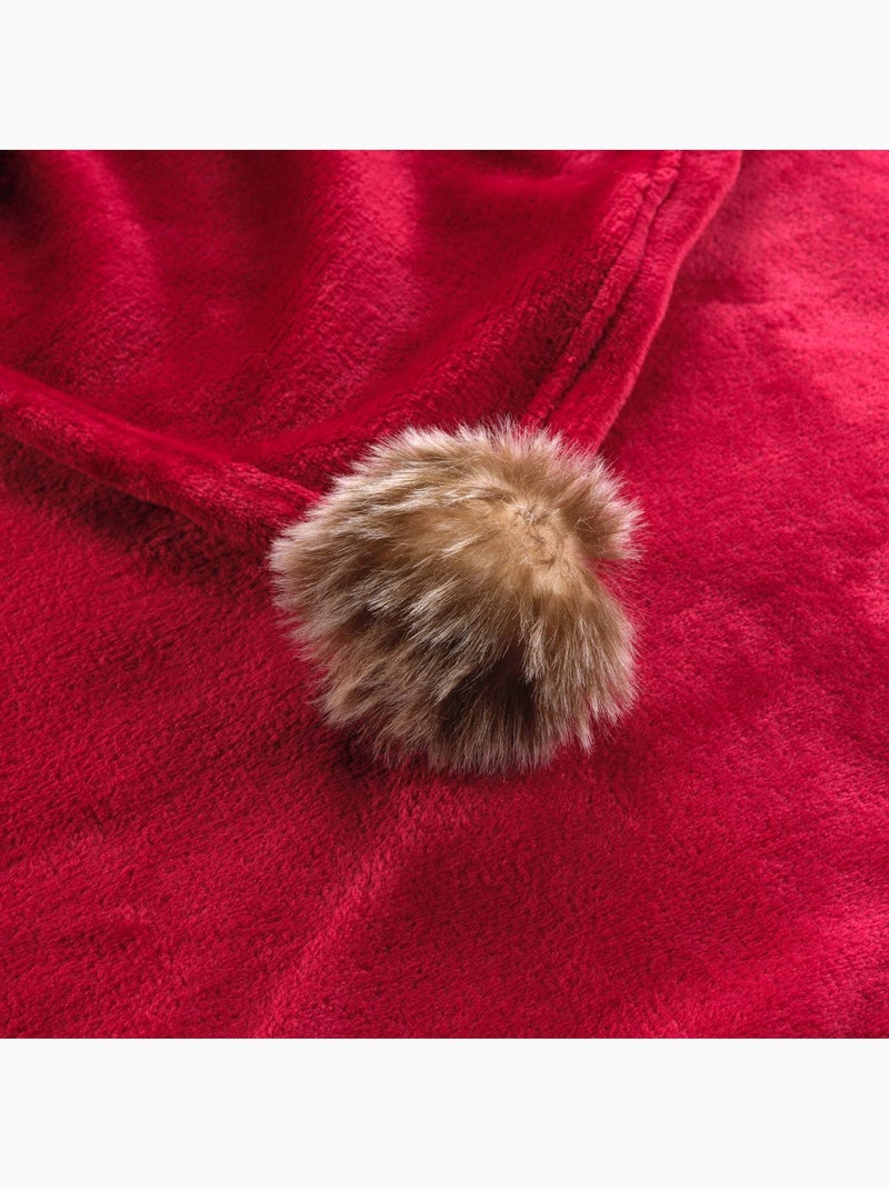 Plaid pompons Snowy Rouge - Kiabi