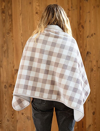 Plaid poncho 2 en 1 polaire avec boutons pression – motif vichy