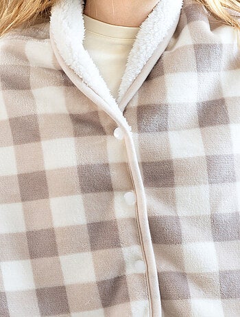 Plaid poncho 2 en 1 polaire avec boutons pression – motif vichy
