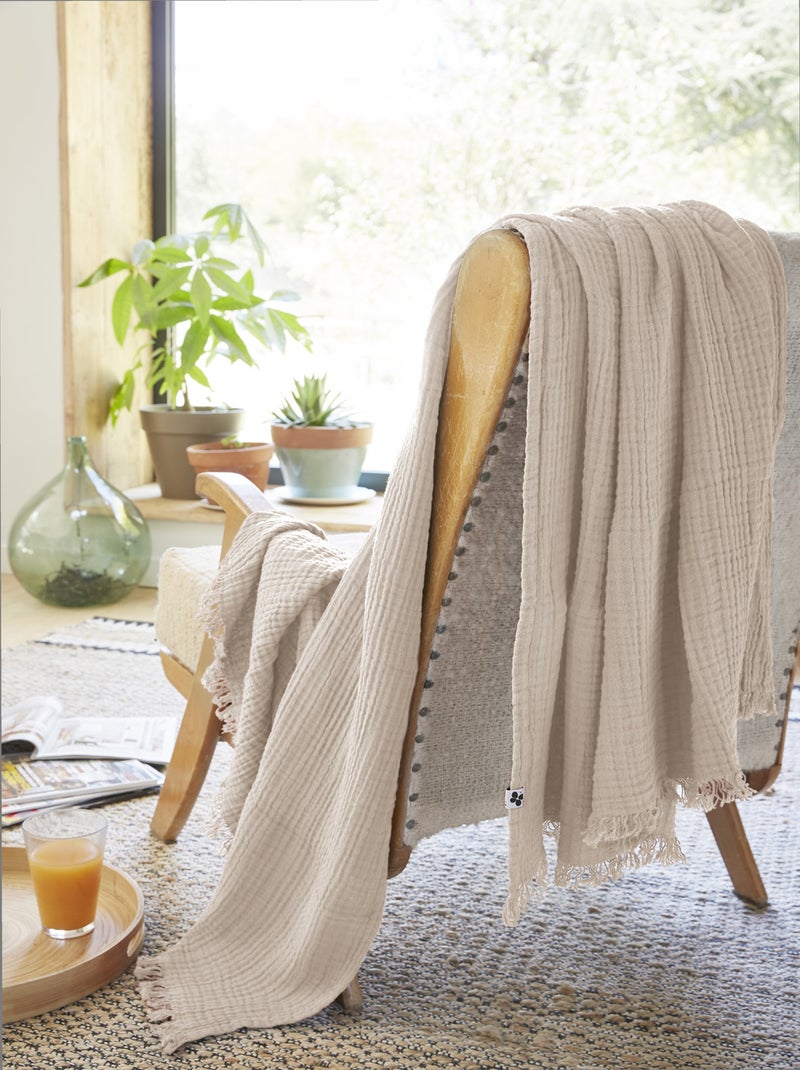 Plaid quadruple gaze de coton 130 x 160 cm Gaia beige Beige - Kiabi