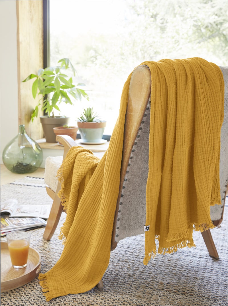 Plaid quadruple gaze de coton 130 x 160 cm Gaia safran Jaune - Kiabi