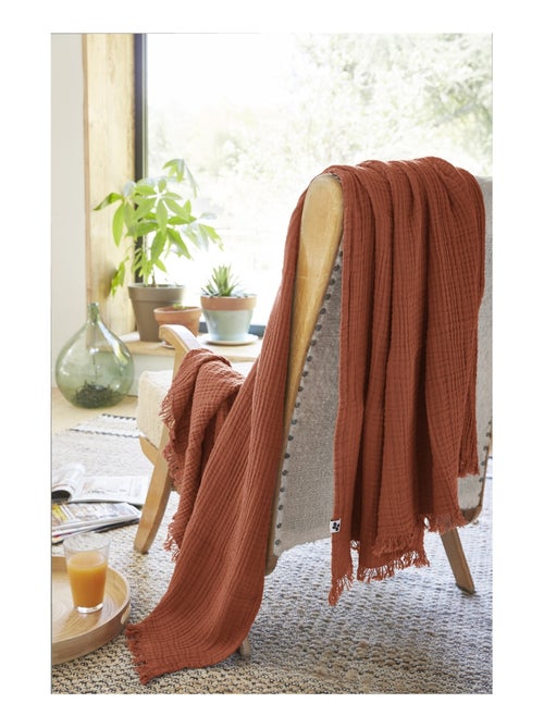 Plaid quadruple gaze de coton 130 x 160 cm Gaia terracotta - Kiabi
