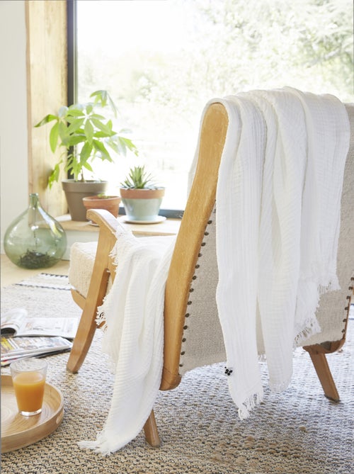 Plaid quadruple gaze de coton 180 x 220 cm Gaia chantilly - Kiabi