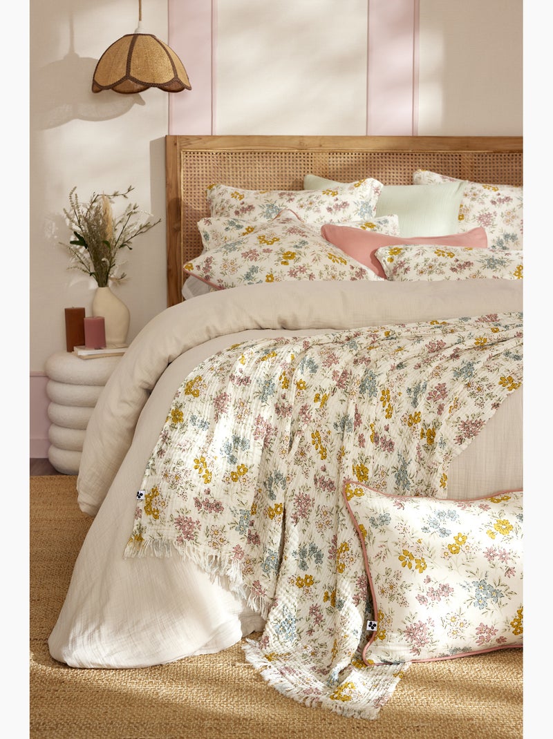 Plaid Quadruple Gaze de Coton Fleurie – AVA Jaune - Kiabi