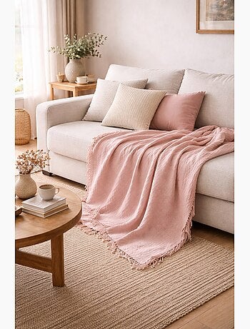 Plaid Quadruple gaze de coton Rose poudré