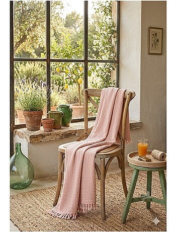 Plaid Quadruple gaze de coton Rose poudré