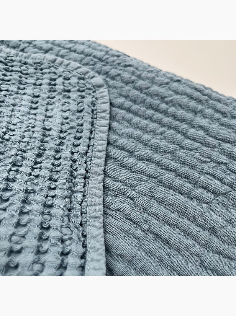 Plaid réversible en coton nid d'abeille Bleu - Kiabi