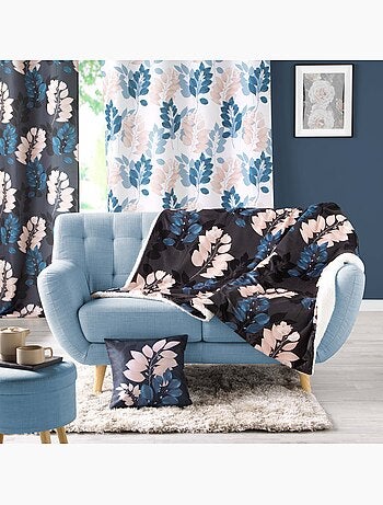 Plaid sherpa 125 x 150 cm Belline fleurie bleu