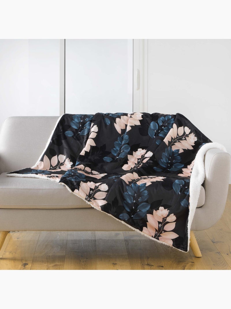 Plaid sherpa 125 x 150 cm Belline fleurie bleu Bleu - Kiabi