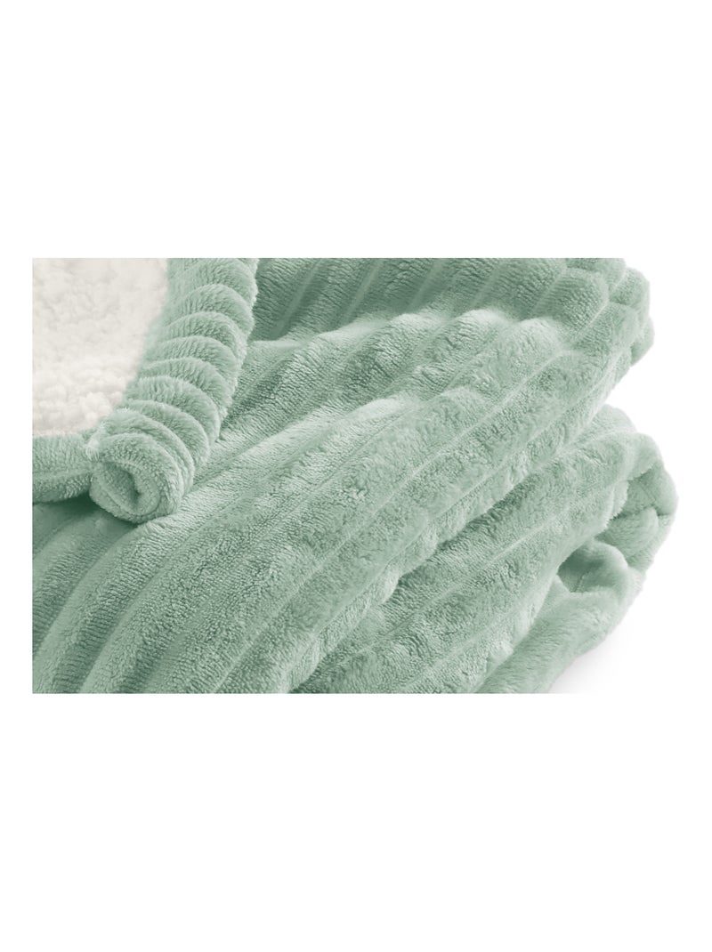 Plaid Sherpa 130x170 cm - Doublé imitation mouton retourné - Tout doux et bien chaud Vert tilleul - Kiabi