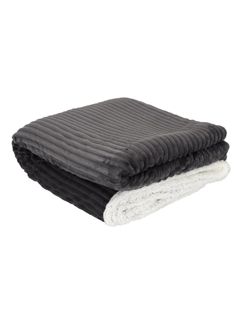 Plaid SHERPA en flanelle côtelé Gris - Kiabi