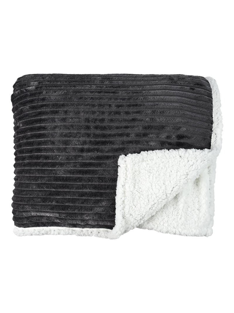 Plaid SHERPA en flanelle côtelé Gris - Kiabi