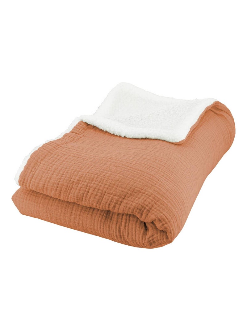 Plaid sherpa et gaze de coton 130 x 170cm Alix Marron caramel - Kiabi