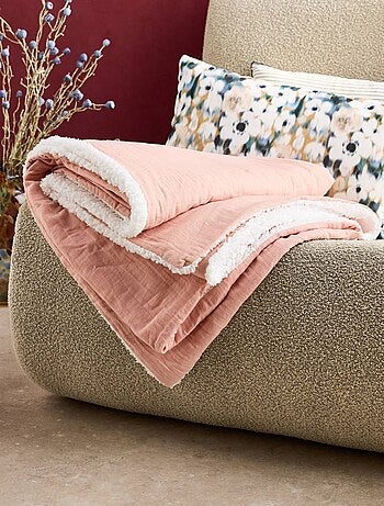Plaid sherpa et gaze de coton 130 x 170cm Alix