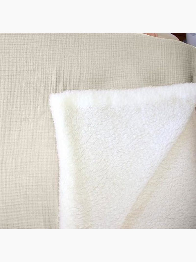 Plaid sherpa et gaze de coton Beige - Kiabi